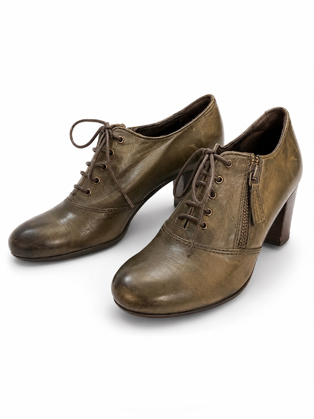 Manas Design Italy Olive Green Leather Lace-Up Oxford Heels Size 40